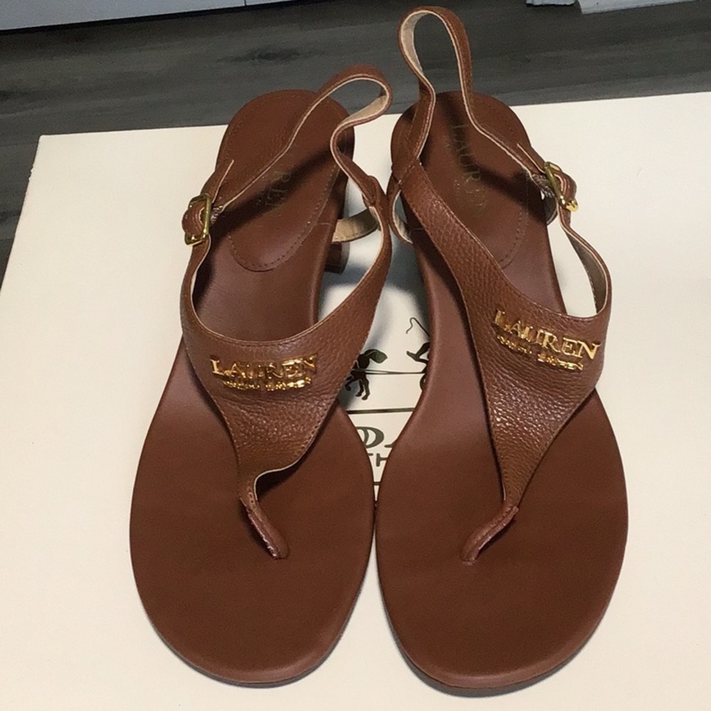 Lauren Ralph Lauren Brown Leather Thong Sandals